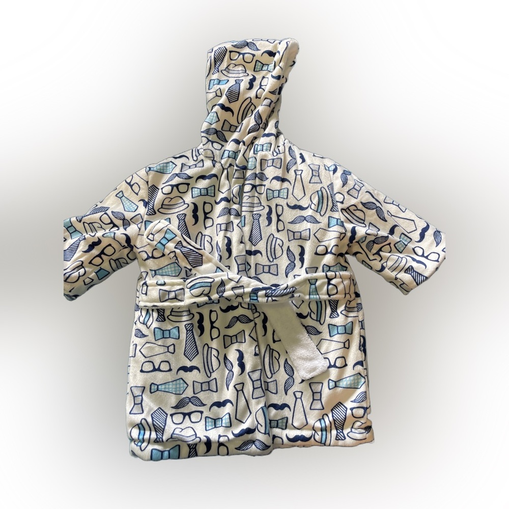 New Zak & Zoey Plush Hooded Bath Robe - Little Gentleman Infant Baby Size 0-9m